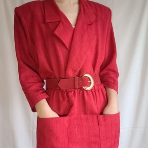 Vintage Red Belted Secretary Midi Dress
